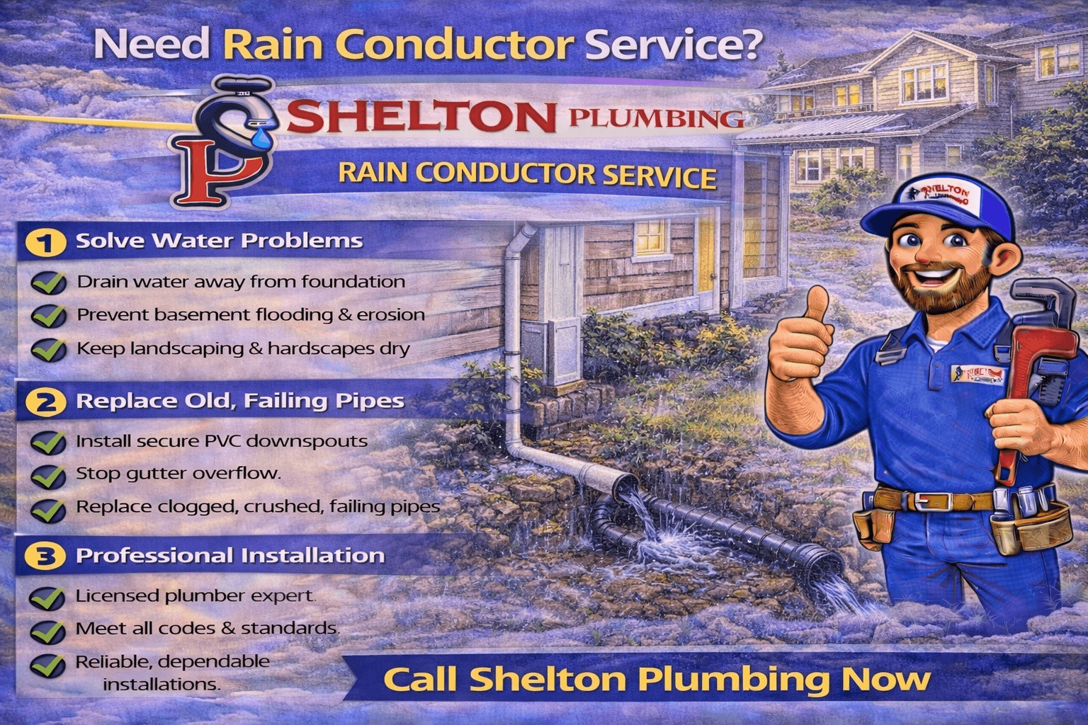 Rain conductor installation to improve downspout drainage and protect a home’s foundation