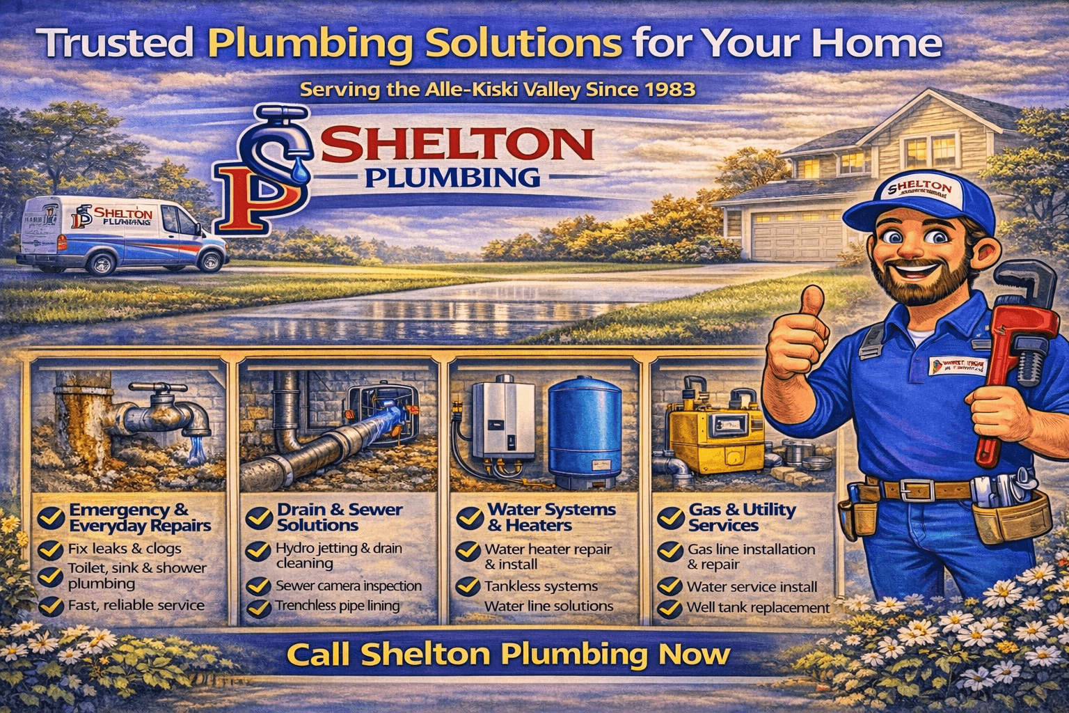 Bridgeville plumbing services overview showing drain, sewer, water heater, and gas line solutions