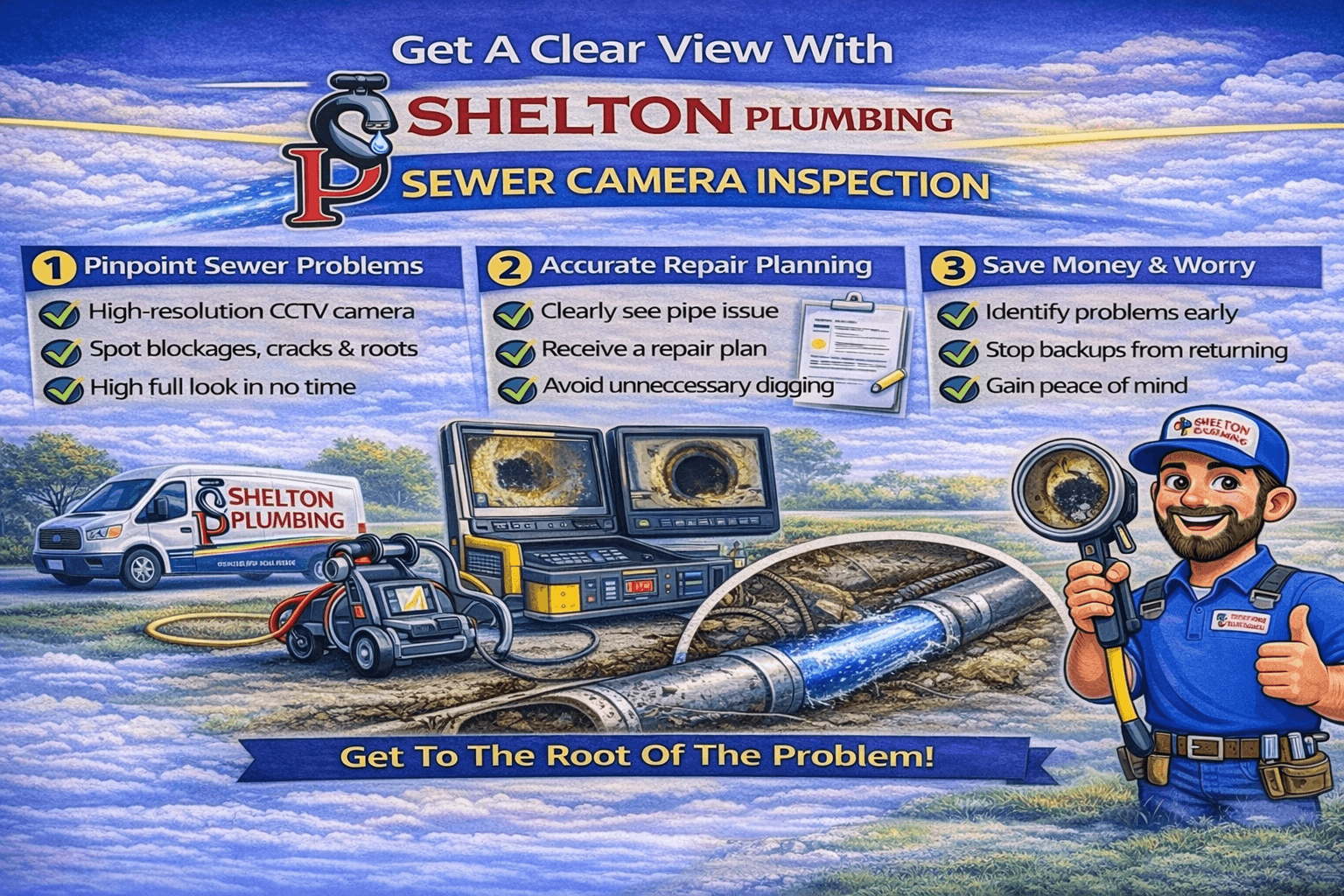 Technician performing a sewer camera inspection to locate a blockage and document pipe conditions in the Alle-Kiski Valley