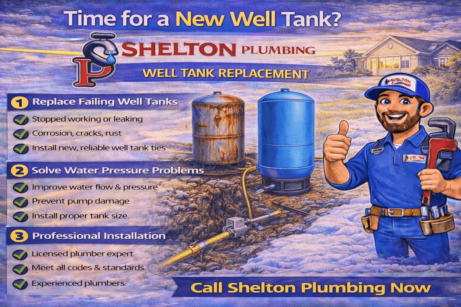 John Shelton Plumbing completing a well tank replacement for reliable water pressure and consistent flow