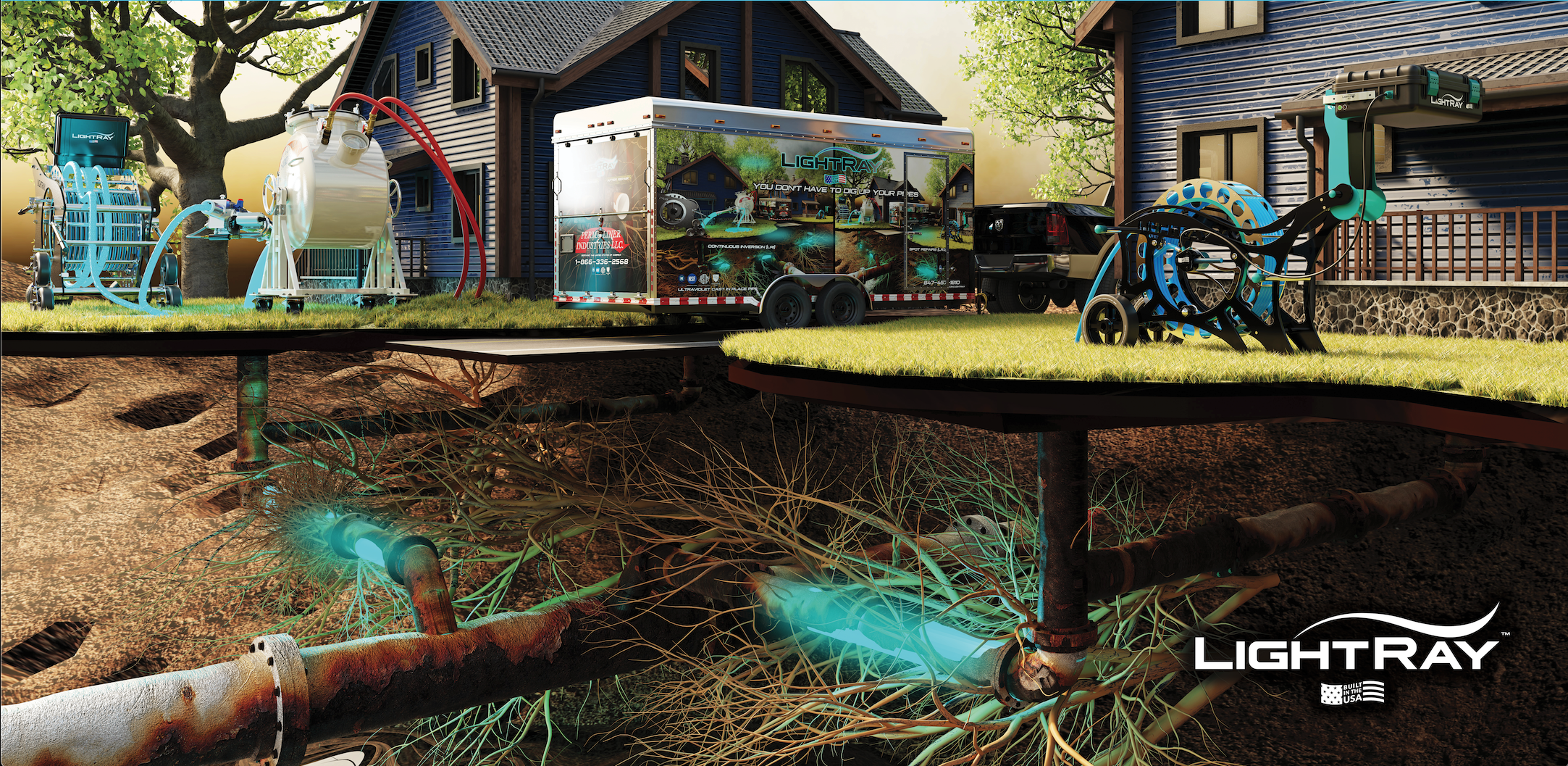 LightRay LR3 vs. dig-and-replace comparison: same-day repair, zero interior and landscape damage