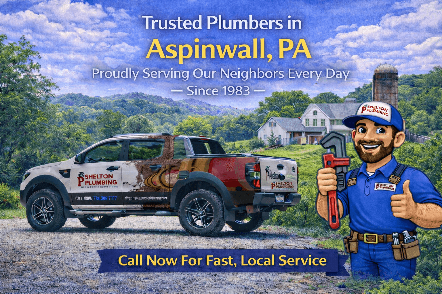 John Shelton Plumbing service area graphic for Aspinwall, PA plumbing, drain, sewer, and water heater services