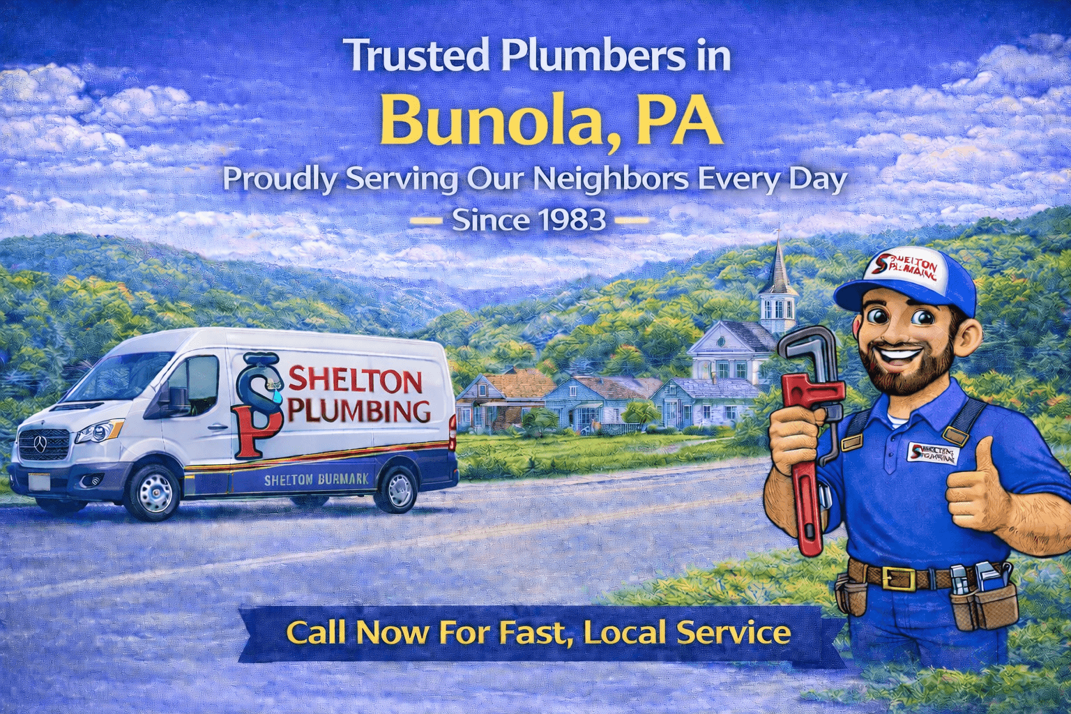 John Shelton Plumbing service area graphic for Bunola, PA plumbing, drain, sewer, and water heater services