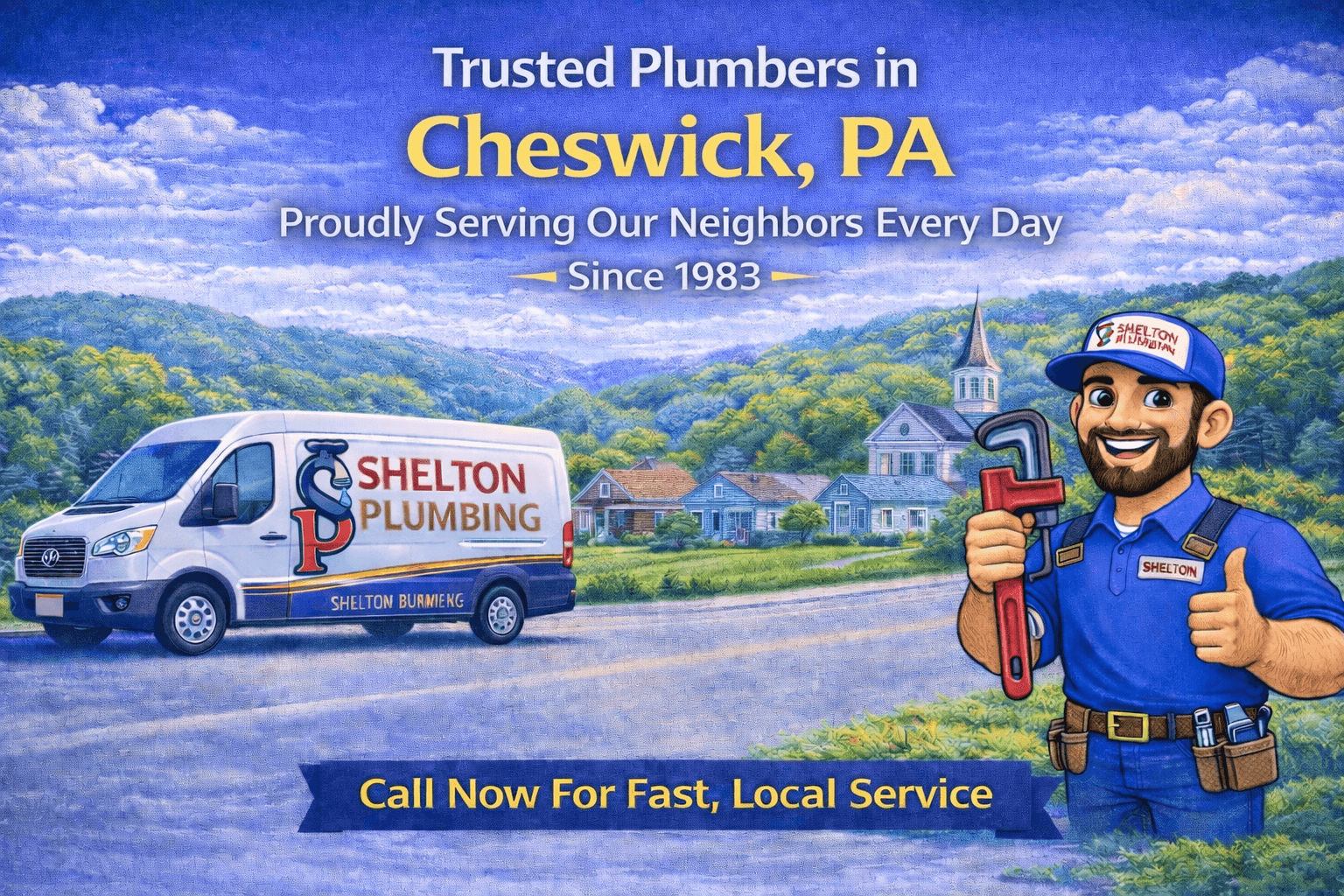 John Shelton Plumbing service area graphic for Cheswick, PA plumbing, drain, sewer, and water heater services