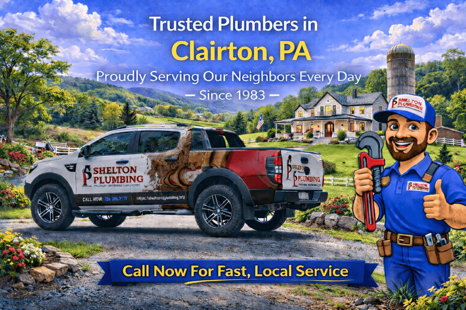 John Shelton Plumbing service area graphic for Clairton, PA plumbing, drain, sewer, and water heater services