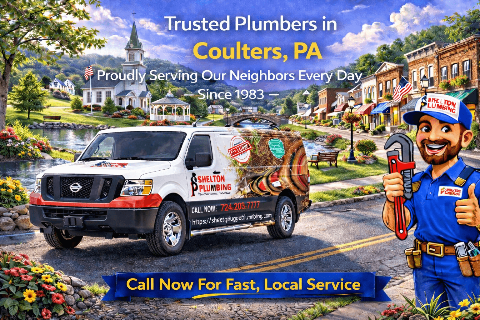 John Shelton Plumbing service area graphic for Coulters, PA plumbing, drain, sewer, and water heater services