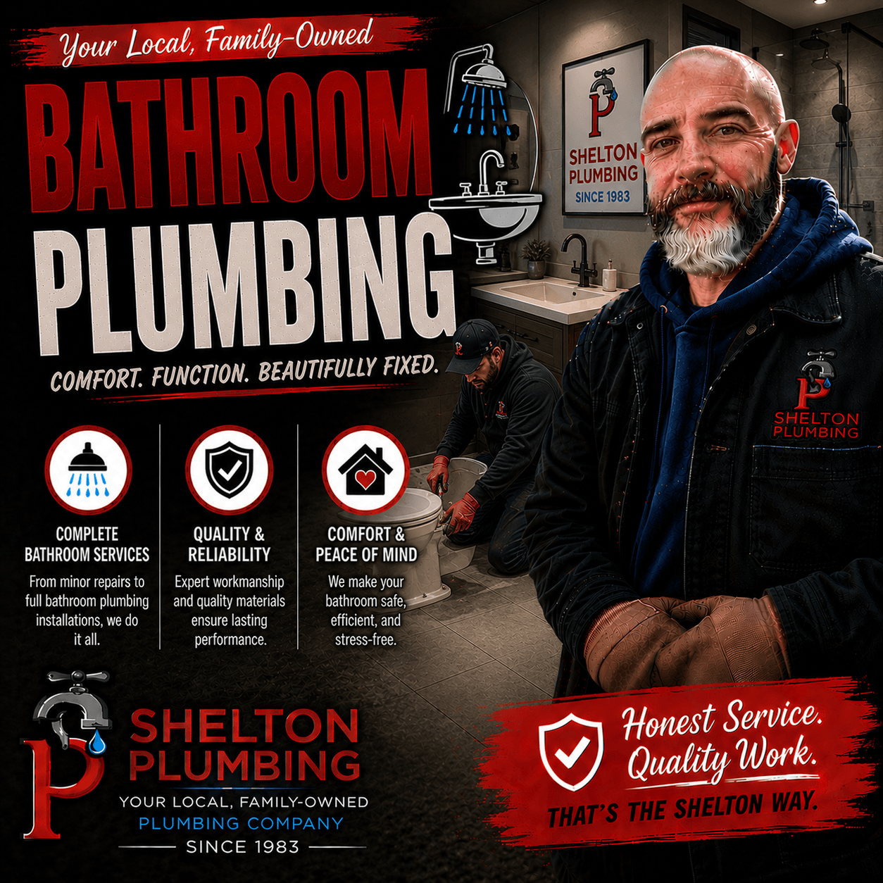 John Shelton Plumbing bathroom plumbing services including sink, toilet, and shower plumbing installation in the Alle-Kiski Valley