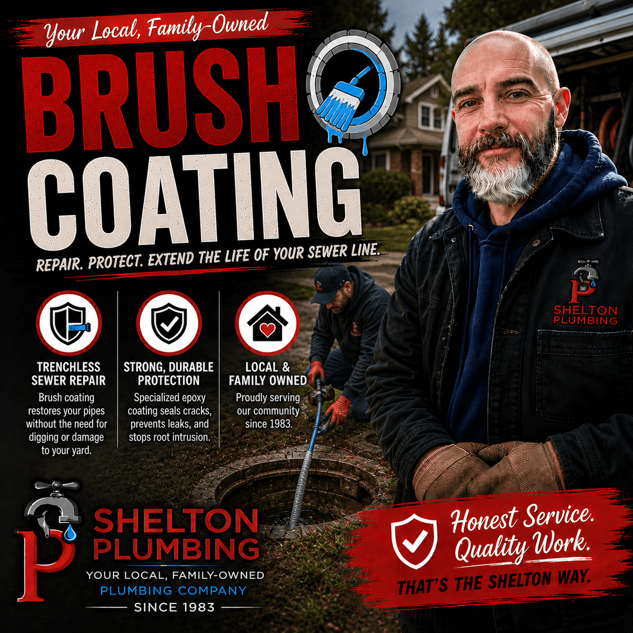John Shelton Plumbing brush coating service for restoring and protecting damaged sewer and drain pipes in the Alle-Kiski Valley