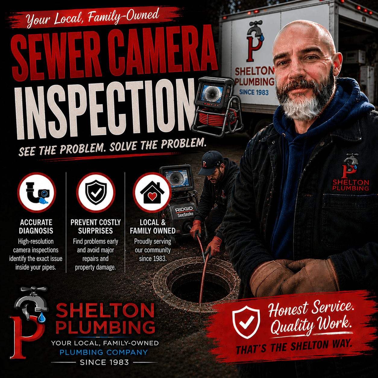 John Shelton Plumbing sewer camera inspection service identifying drain and sewer line issues in the Alle-Kiski Valley