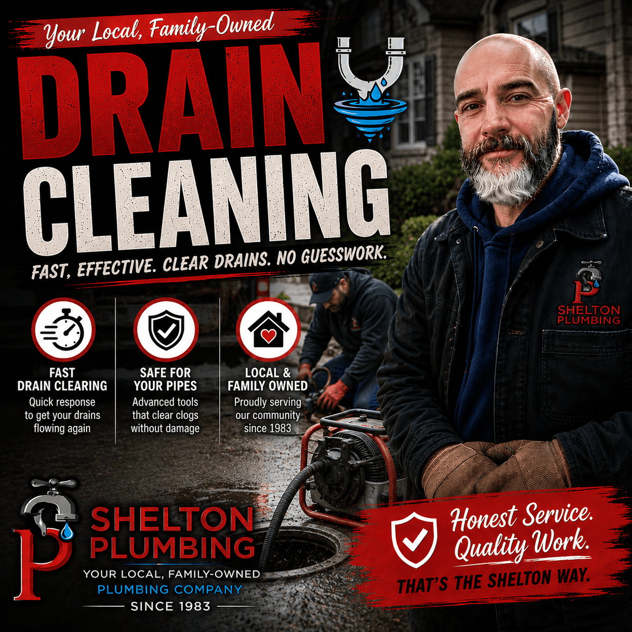 John Shelton Plumbing professional drain cleaning service clearing clogged drains and sewer lines in the Alle-Kiski Valley