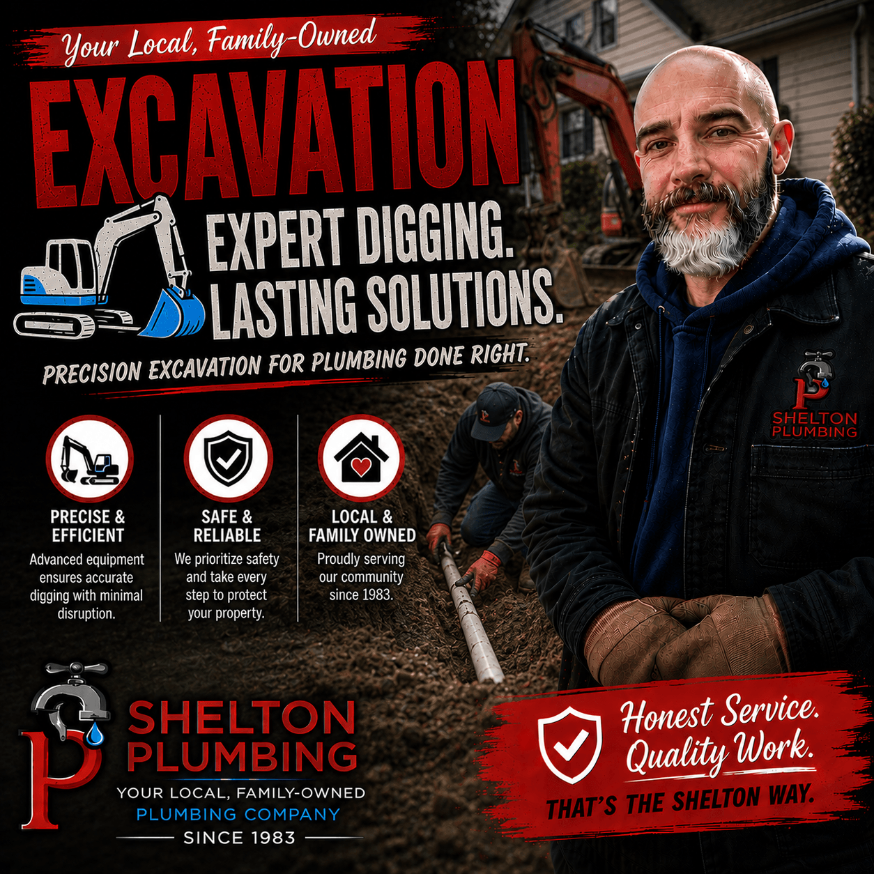 John Shelton Plumbing excavation service for underground sewer, water, and drain line repairs in the Alle-Kiski Valley