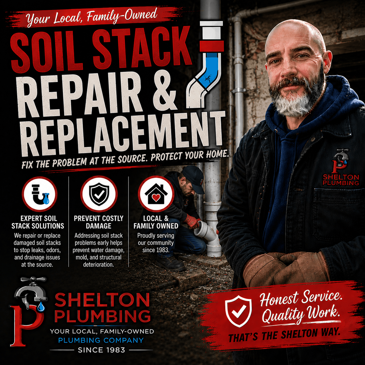 John Shelton Plumbing soil stack repair and replacement services for residential plumbing systems in the Alle-Kiski Valley