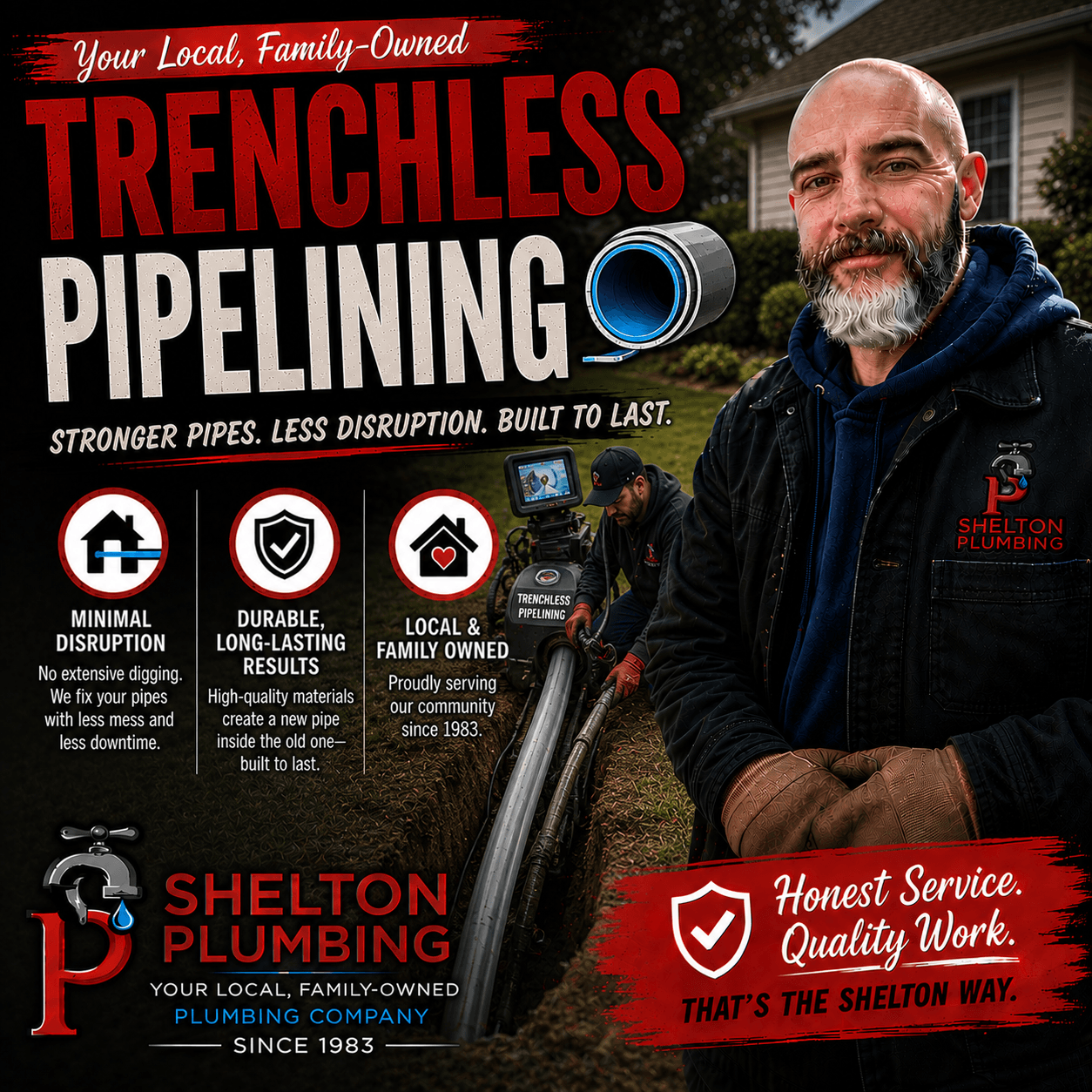 John Shelton Plumbing trenchless pipe lining service restoring underground sewer and drain lines without excavation in the Alle-Kiski Valley