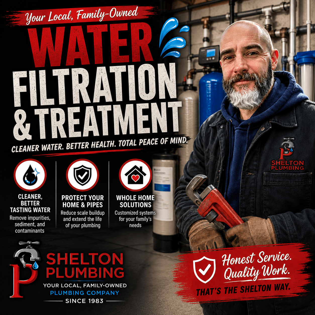 John Shelton Plumbing water filtration and treatment system installation for cleaner home water