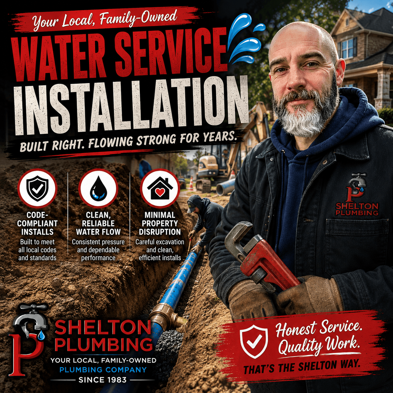 John Shelton Plumbing water service line installation and underground water line replacement