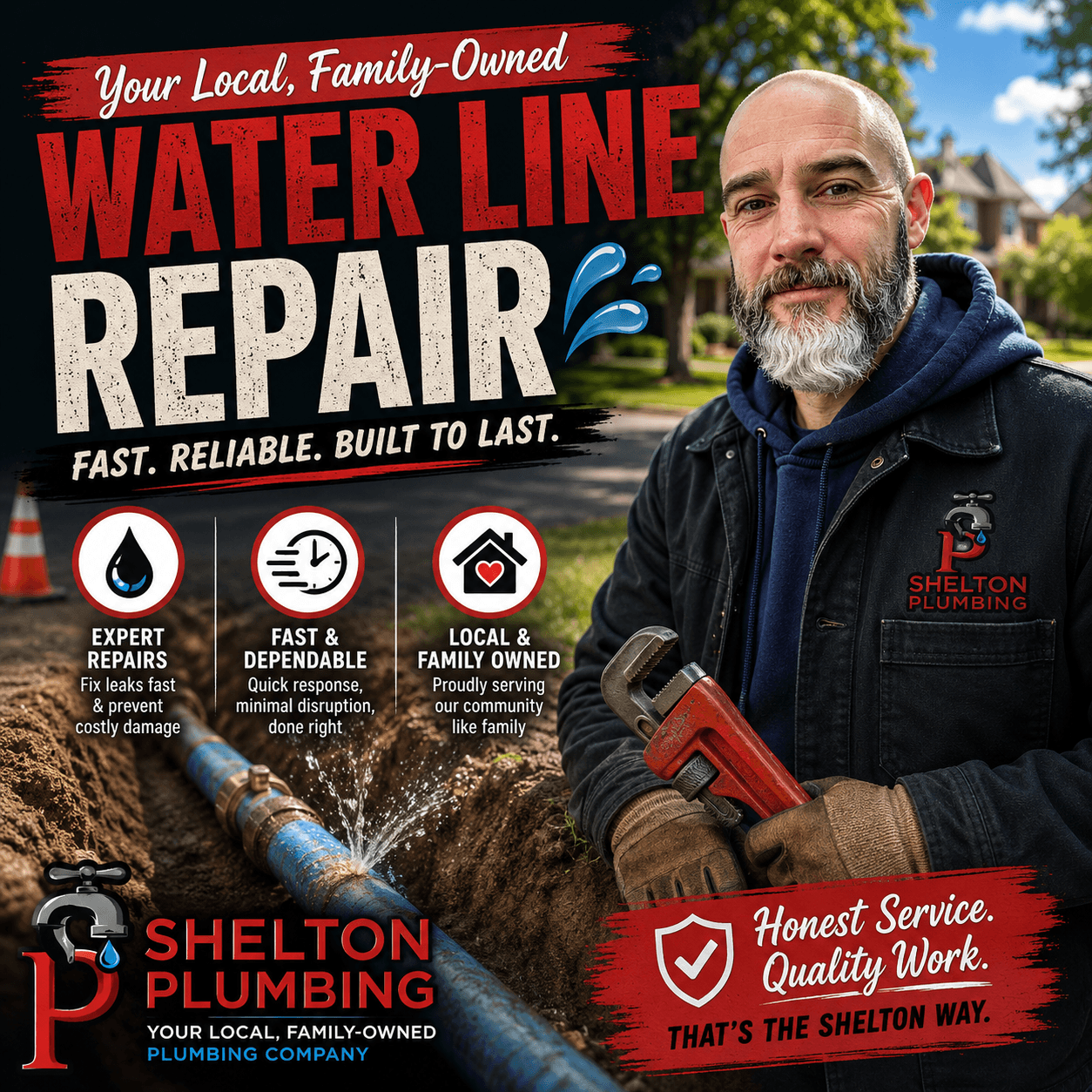 John Shelton Plumbing water line repair service fixing underground water pipe leaks in the Alle-Kiski Valley